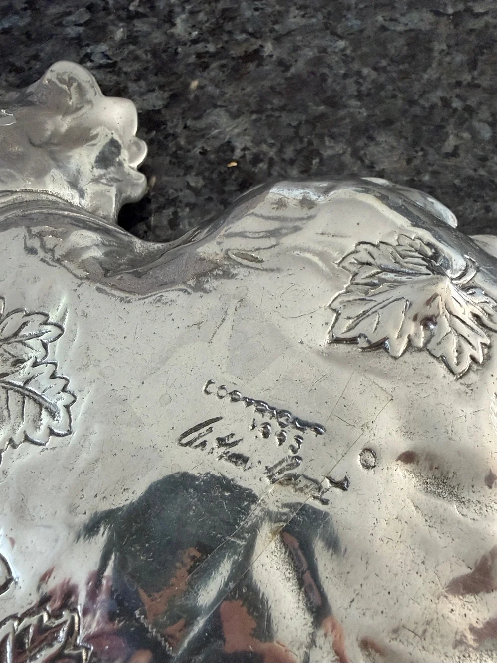 Arthur Court Sand Cast Aluminum Platter Grape Leaf Pattern Vintage 1993